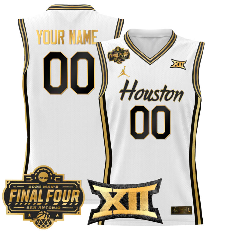 Men Houston Cougars #7 Uzan white 2025 Final Four Patch NCAA Custom Jerseys->customized ncaa jersey->Custom Jersey
